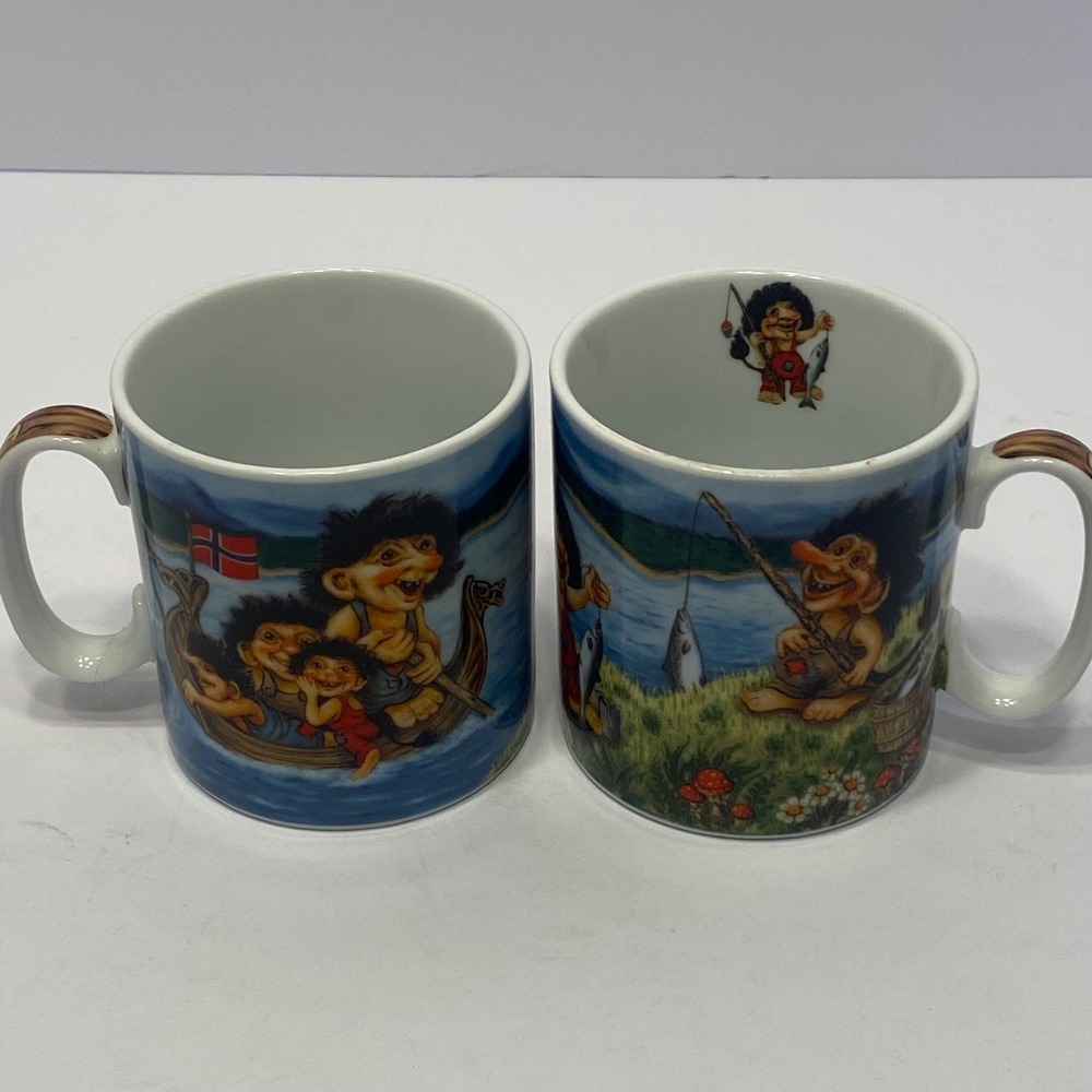 Vintage‎ Unbranded Troll Coffee Mug Set  Excellent Norwegian Souvenir 2pc